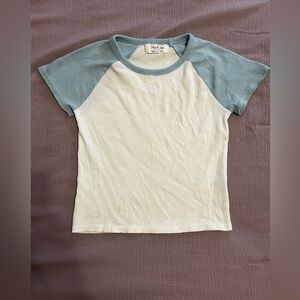 Crop baby blue and white baseball tee